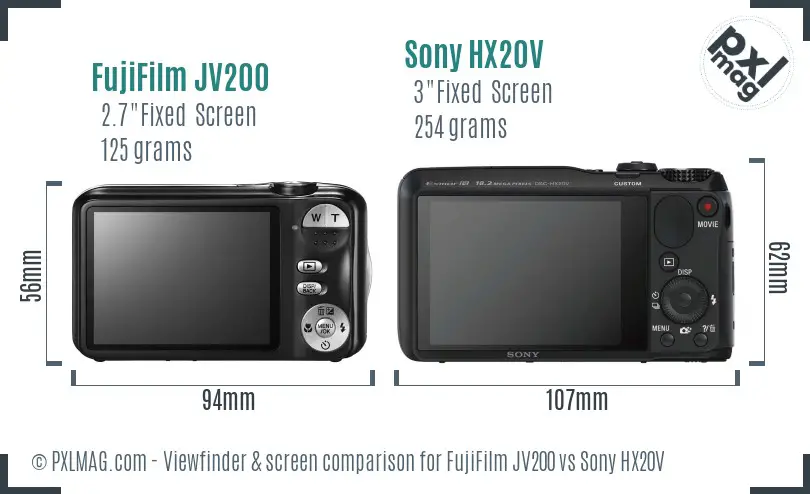 FujiFilm JV200 vs Sony HX20V Screen and Viewfinder comparison