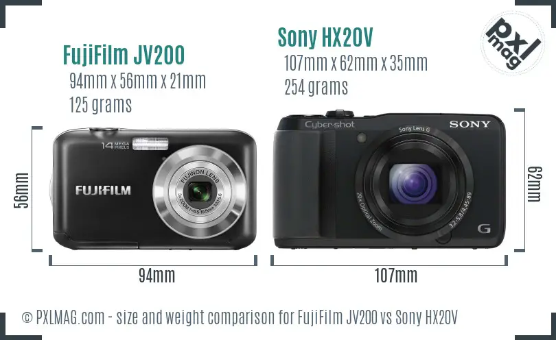 FujiFilm JV200 vs Sony HX20V size comparison