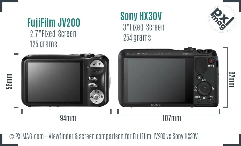 FujiFilm JV200 vs Sony HX30V Screen and Viewfinder comparison