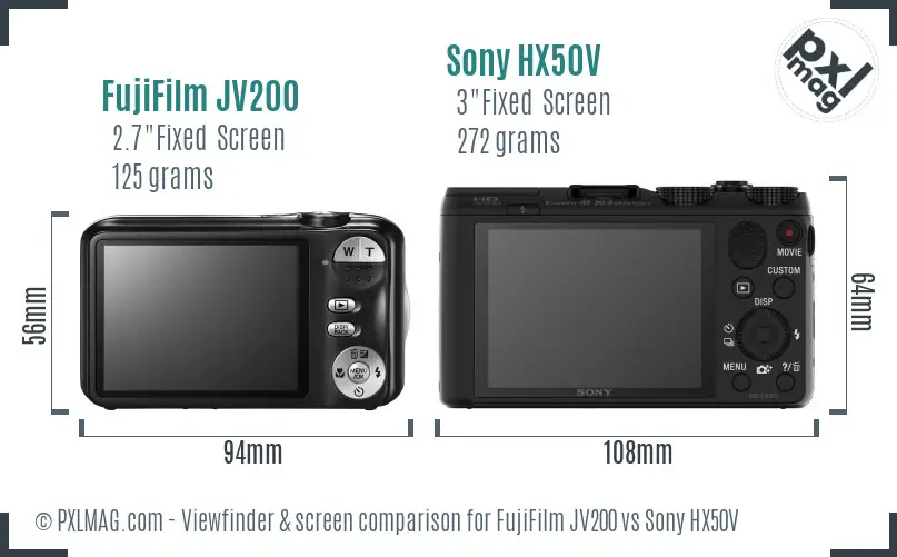 FujiFilm JV200 vs Sony HX50V Screen and Viewfinder comparison