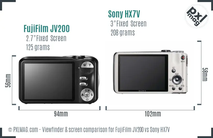 FujiFilm JV200 vs Sony HX7V Screen and Viewfinder comparison