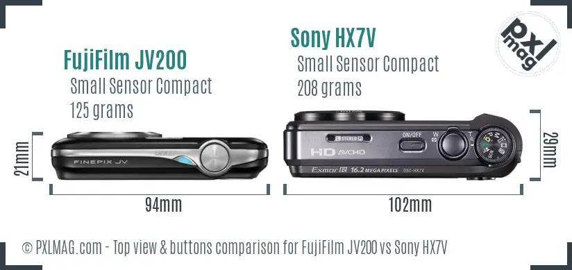 FujiFilm JV200 vs Sony HX7V top view buttons comparison