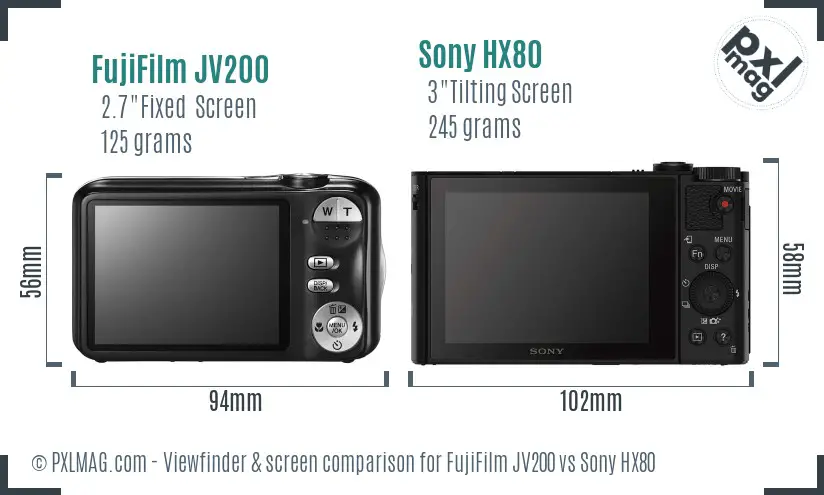 FujiFilm JV200 vs Sony HX80 Screen and Viewfinder comparison