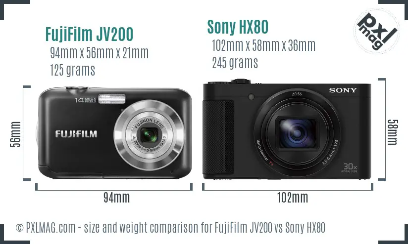 FujiFilm JV200 vs Sony HX80 size comparison