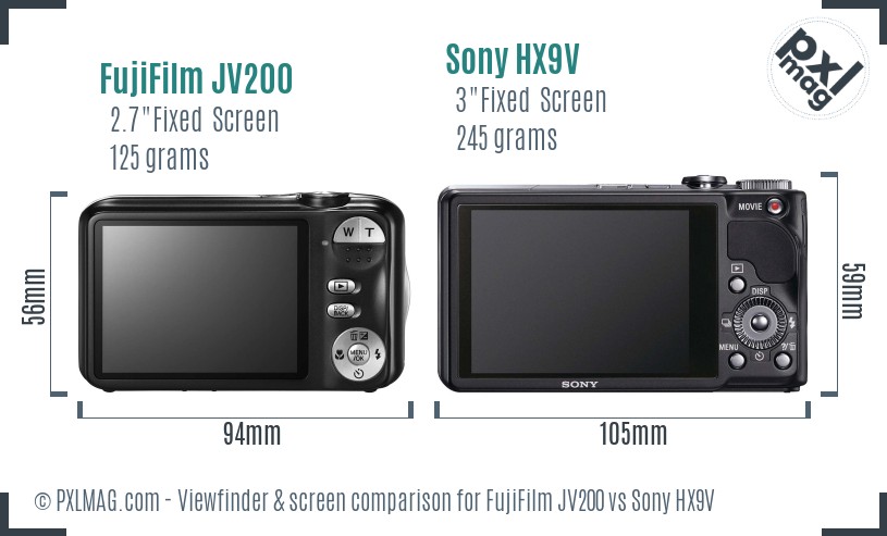 FujiFilm JV200 vs Sony HX9V Screen and Viewfinder comparison