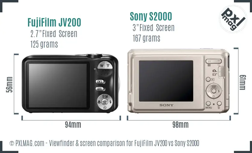FujiFilm JV200 vs Sony S2000 Screen and Viewfinder comparison