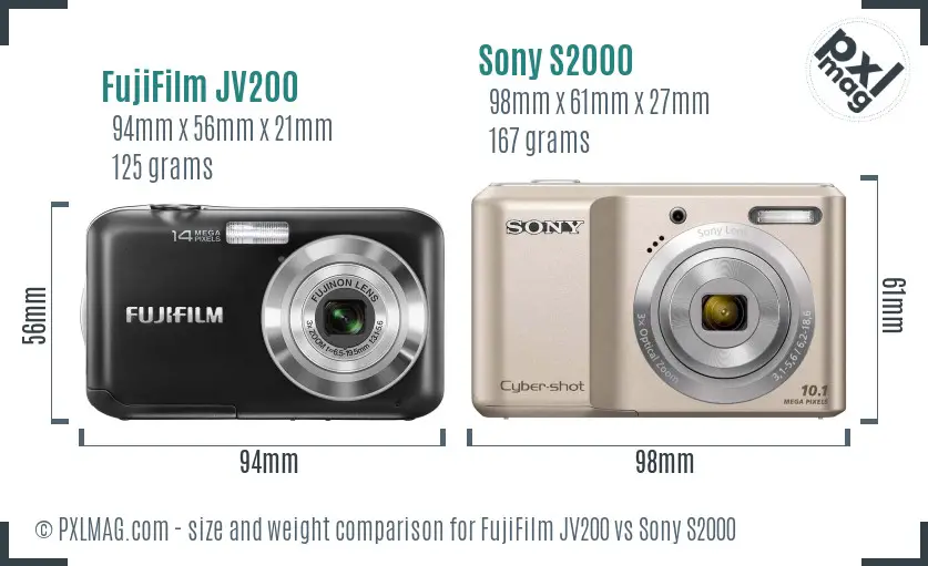FujiFilm JV200 vs Sony S2000 size comparison