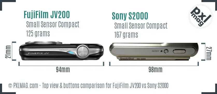 FujiFilm JV200 vs Sony S2000 top view buttons comparison
