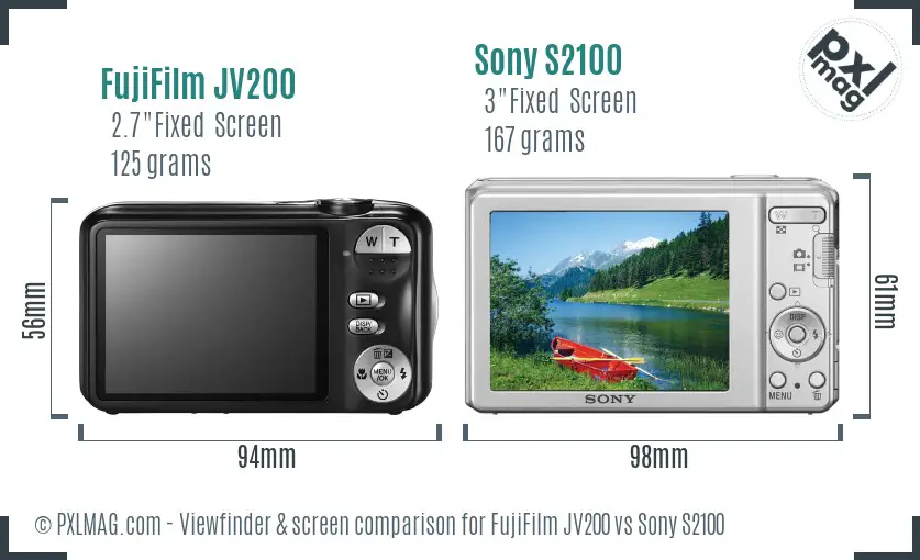 FujiFilm JV200 vs Sony S2100 Screen and Viewfinder comparison