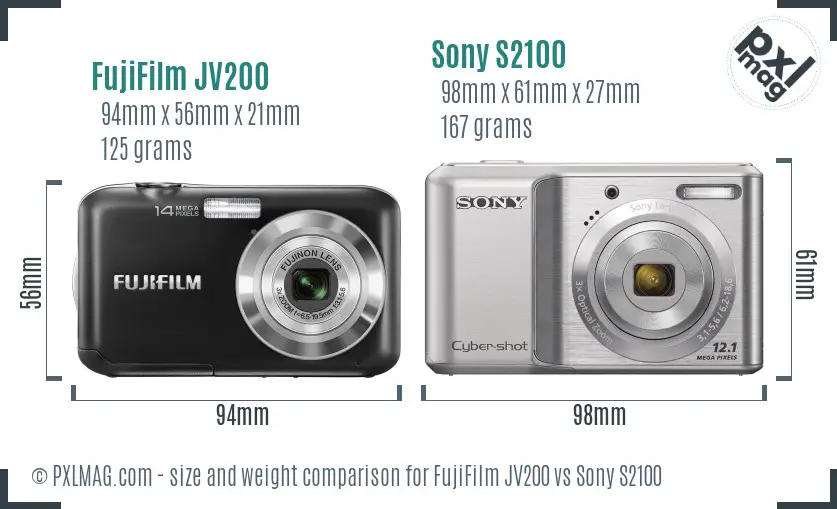 FujiFilm JV200 vs Sony S2100 size comparison FujiFilm JV200 vs Sony S2100 size comparison