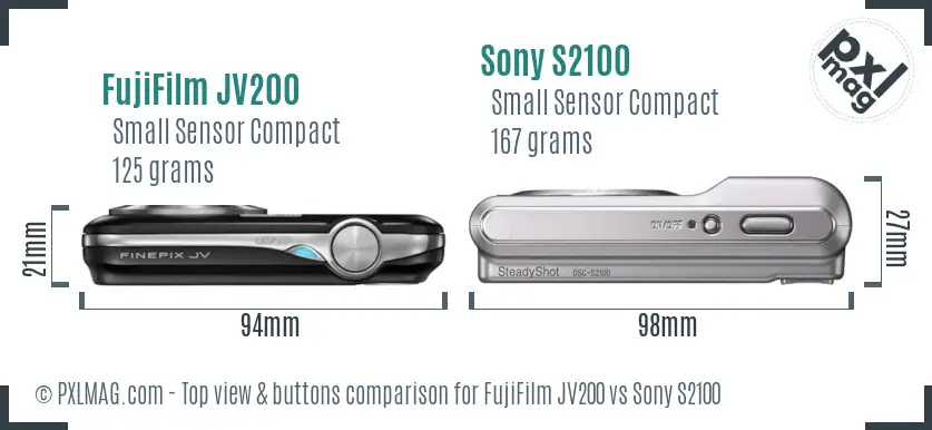 FujiFilm JV200 vs Sony S2100 top view buttons comparison