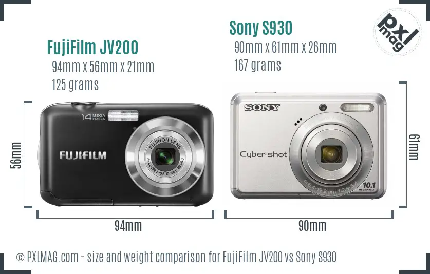 FujiFilm JV200 vs Sony S930 size comparison FujiFilm JV200 vs Sony S930 size comparison