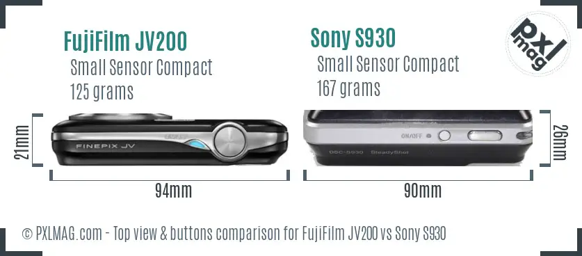 FujiFilm JV200 vs Sony S930 top view buttons comparison FujiFilm JV200 vs Sony S930 top view buttons comparison