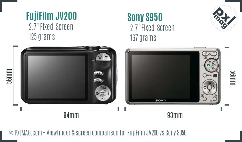 FujiFilm JV200 vs Sony S950 Screen and Viewfinder comparison