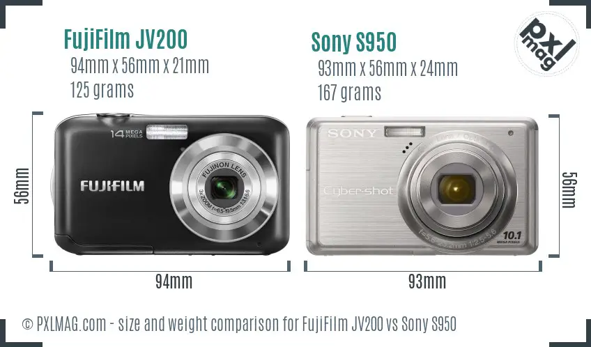 FujiFilm JV200 vs Sony S950 size comparison FujiFilm JV200 vs Sony S950 size comparison