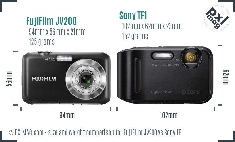 FujiFilm JV200 vs Sony TF1 size comparison