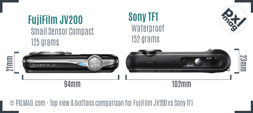 FujiFilm JV200 vs Sony TF1 top view buttons comparison