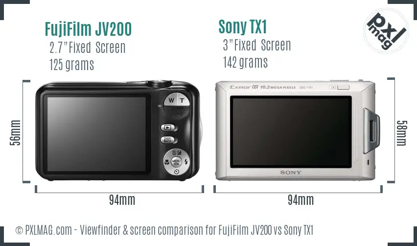 FujiFilm JV200 vs Sony TX1 Screen and Viewfinder comparison FujiFilm JV200 vs Sony TX1 Screen and Viewfinder comparison