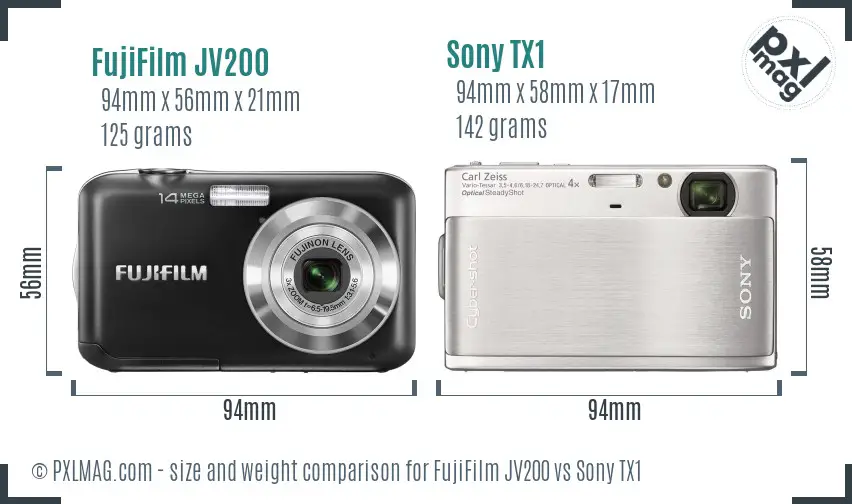 FujiFilm JV200 vs Sony TX1 size comparison FujiFilm JV200 vs Sony TX1 size comparison