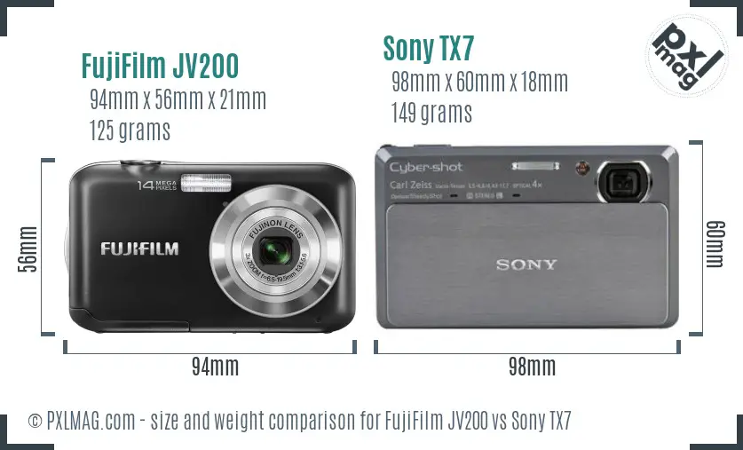 FujiFilm JV200 vs Sony TX7 size comparison
