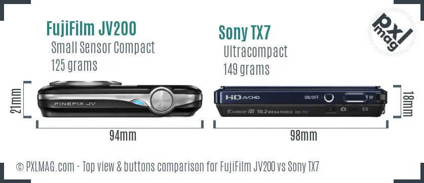 FujiFilm JV200 vs Sony TX7 top view buttons comparison