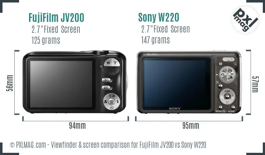 FujiFilm JV200 vs Sony W220 Screen and Viewfinder comparison