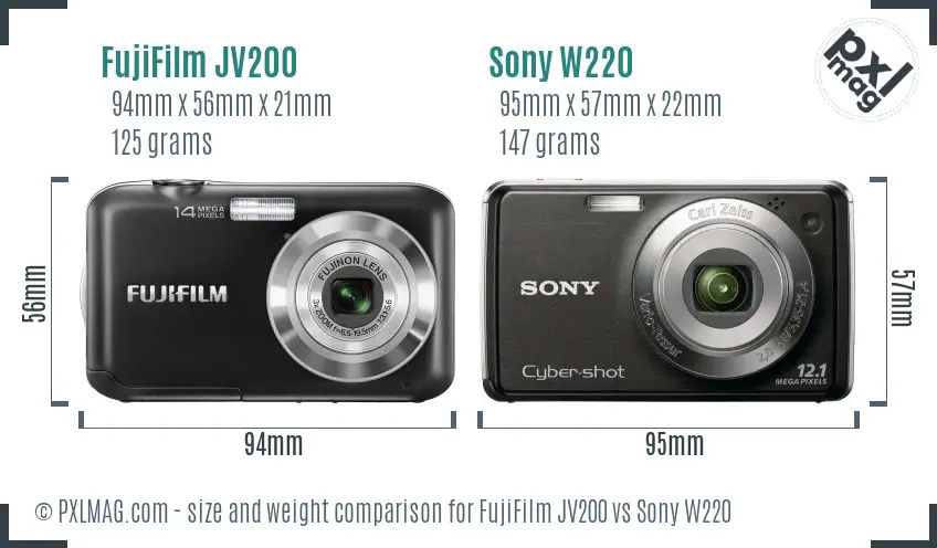 FujiFilm JV200 vs Sony W220 size comparison