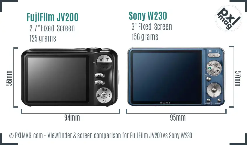 FujiFilm JV200 vs Sony W230 Screen and Viewfinder comparison FujiFilm JV200 vs Sony W230 Screen and Viewfinder comparison