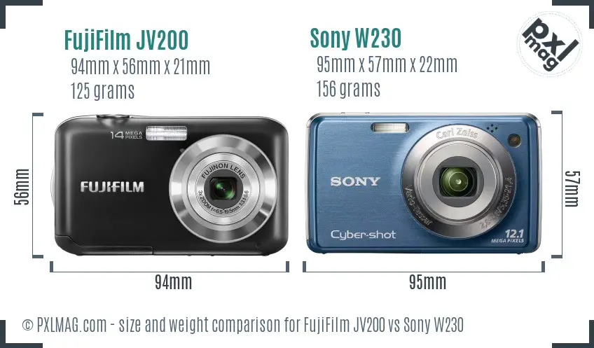 FujiFilm JV200 vs Sony W230 size comparison FujiFilm JV200 vs Sony W230 size comparison