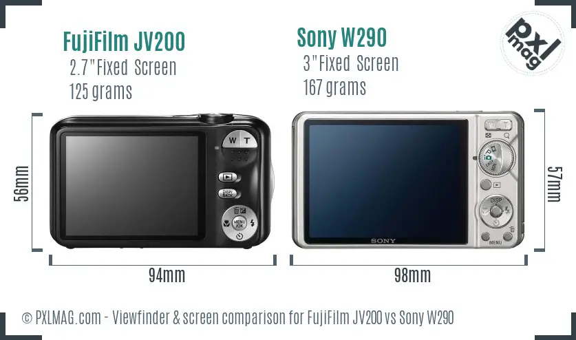 FujiFilm JV200 vs Sony W290 Screen and Viewfinder comparison