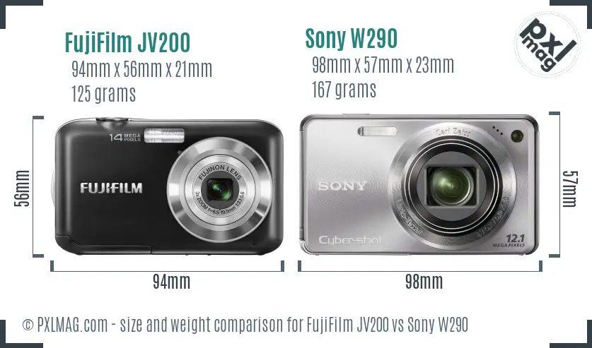 FujiFilm JV200 vs Sony W290 size comparison