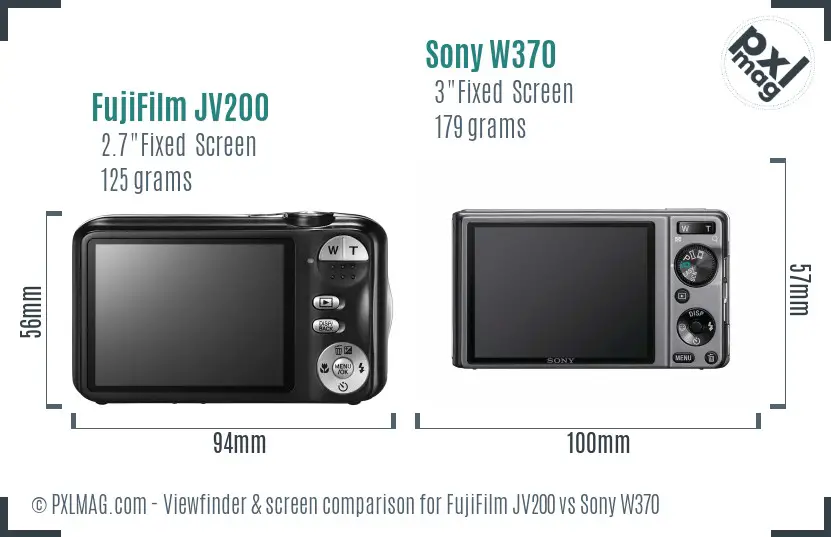 FujiFilm JV200 vs Sony W370 Screen and Viewfinder comparison