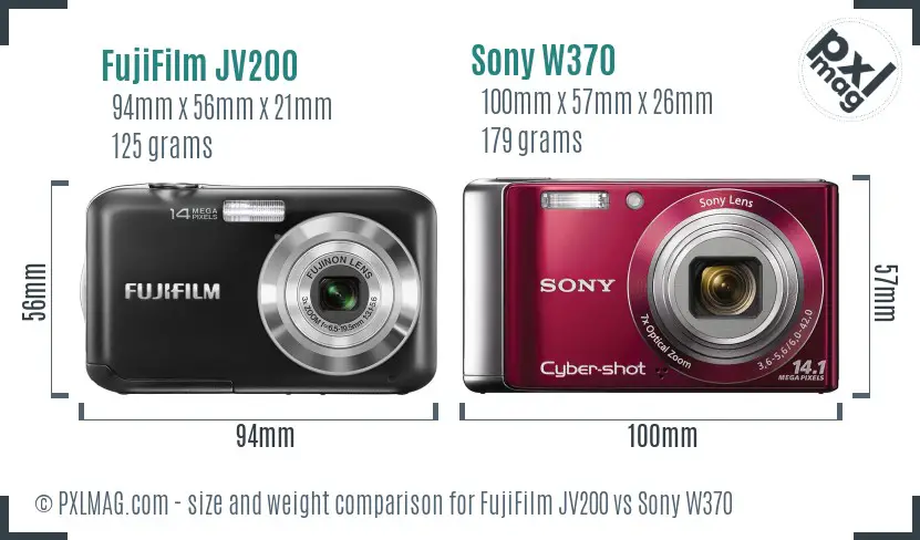 FujiFilm JV200 vs Sony W370 size comparison