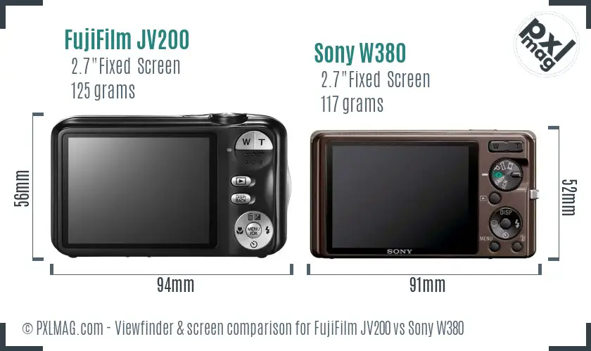 FujiFilm JV200 vs Sony W380 Screen and Viewfinder comparison