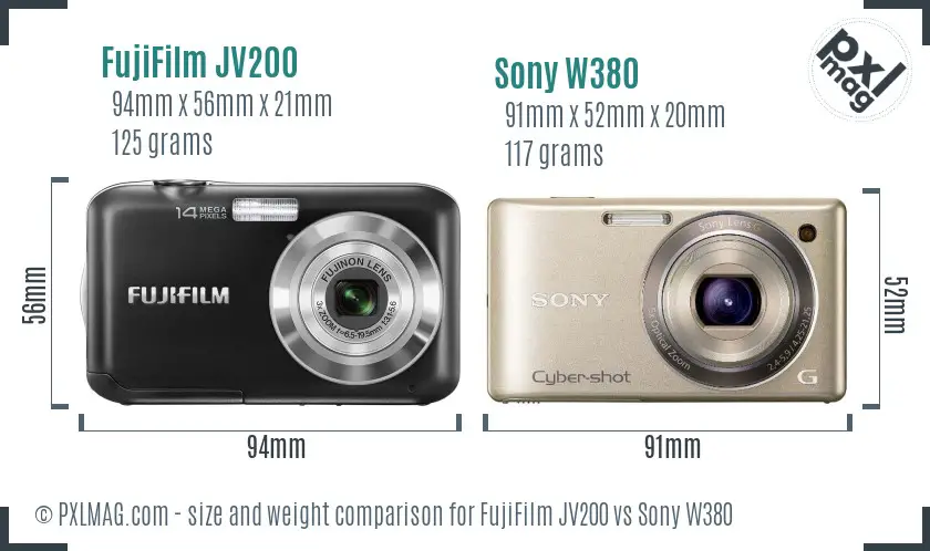 FujiFilm JV200 vs Sony W380 size comparison