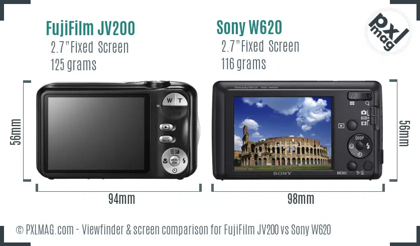 FujiFilm JV200 vs Sony W620 Screen and Viewfinder comparison FujiFilm JV200 vs Sony W620 Screen and Viewfinder comparison
