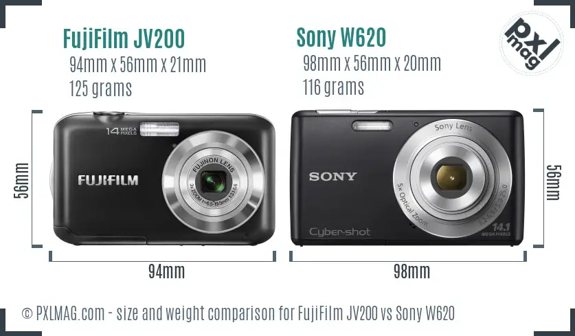 FujiFilm JV200 vs Sony W620 size comparison FujiFilm JV200 vs Sony W620 size comparison