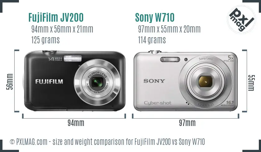 FujiFilm JV200 vs Sony W710 size comparison