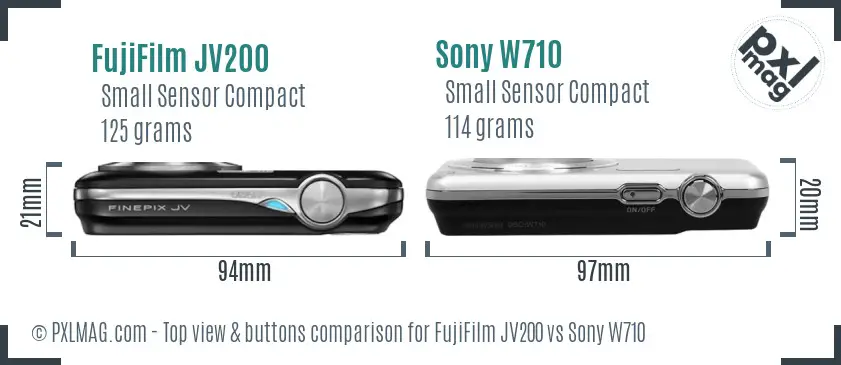 FujiFilm JV200 vs Sony W710 top view buttons comparison