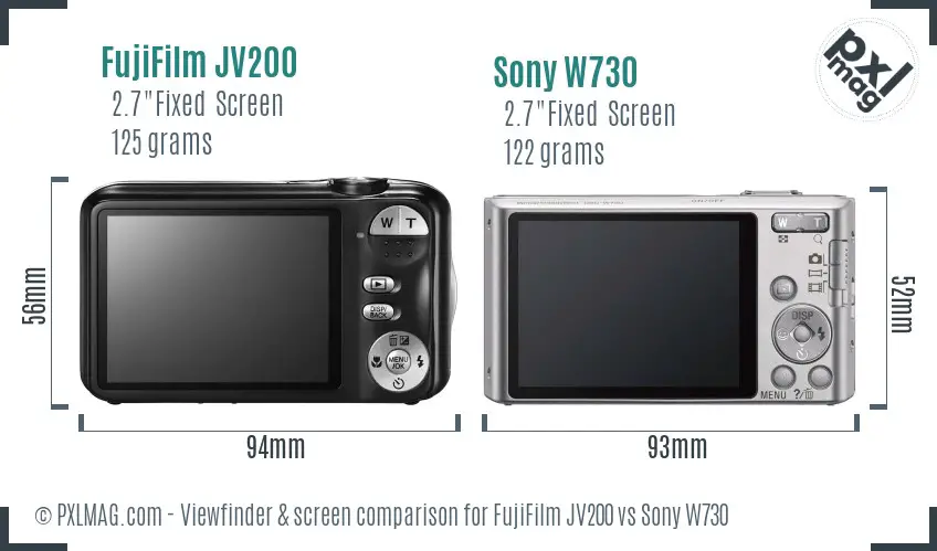 FujiFilm JV200 vs Sony W730 Screen and Viewfinder comparison