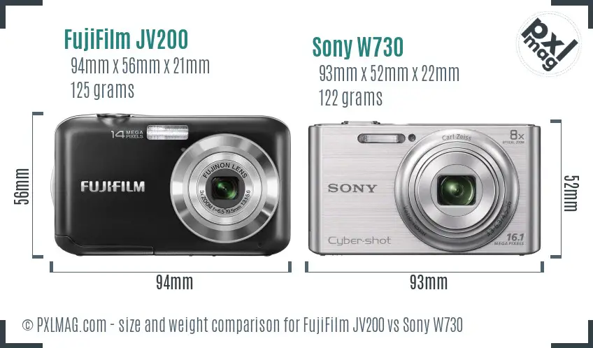 FujiFilm JV200 vs Sony W730 size comparison