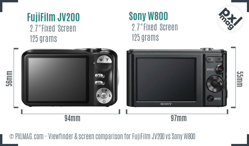 FujiFilm JV200 vs Sony W800 Screen and Viewfinder comparison