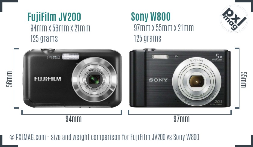 FujiFilm JV200 vs Sony W800 size comparison