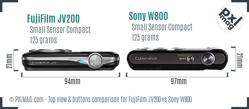 FujiFilm JV200 vs Sony W800 top view buttons comparison