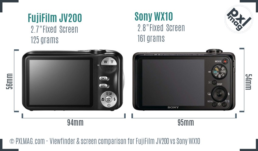 FujiFilm JV200 vs Sony WX10 Screen and Viewfinder comparison