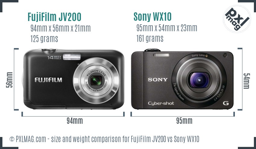 FujiFilm JV200 vs Sony WX10 size comparison