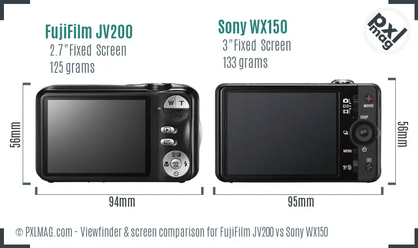 FujiFilm JV200 vs Sony WX150 Screen and Viewfinder comparison