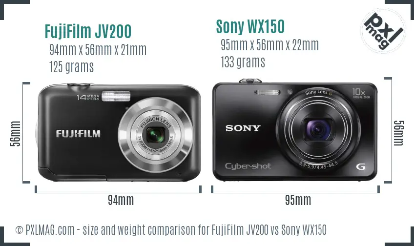 FujiFilm JV200 vs Sony WX150 size comparison