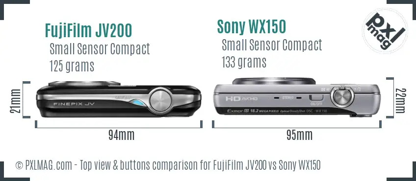 FujiFilm JV200 vs Sony WX150 top view buttons comparison