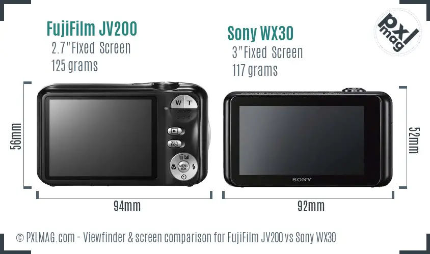 FujiFilm JV200 vs Sony WX30 Screen and Viewfinder comparison